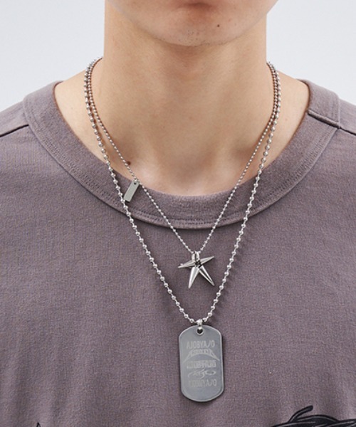 AJOBYAJO（アジョバイアジョ）の「韓国ブランド AJOBYAJO アジョバイアジョ Dog Tag Layered Necklace チェーンネックレス シルバーネックレス レイヤードネックレス シルバーアクセサリー タグネックレス 韓国ストリート 韓国ファッション（ネックレス・メンズ・シルバー・ONE SIZE）」の6枚目の写真