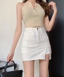 サイドスリットデニムミニスカートパンツ スカート風 デニムショートパンツ ミニスカート 脚長効果