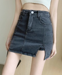 サイドスリットデニムミニスカートパンツ スカート風 デニムショートパンツ ミニスカート 脚長効果