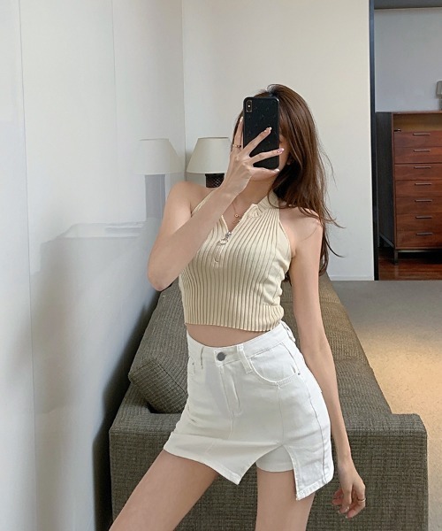SEU(エスイーユー)の「サイドスリットデニムミニスカートパンツ スカート風 デニムショートパンツ ミニスカート 脚長効果(スカート・レディース・ブルー/ホワイト/チャコール/ベージュ/ブラック・M/L)」の14枚目の写真