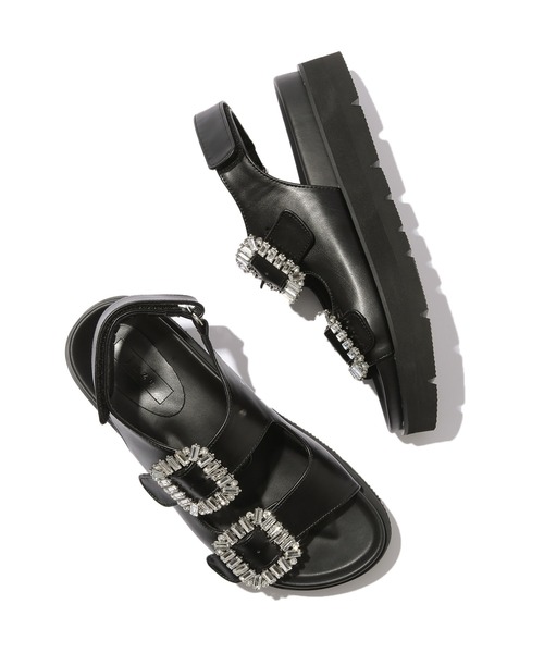 Juze（ジュゼ）の「【軽量】ビジューバックル厚底フットベットサンダル（サンダル・レディース・ホワイト/ブラック・L/M/S）」の8枚目の写真