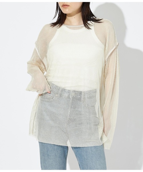 Settimissimo（セッティミッシモ）の「ラメ混 メッシュ プルオーバー クルーネック 長袖（Tシャツ/カットソー・レディース・ブラック/オフホワイト・FREE）」の2枚目の写真