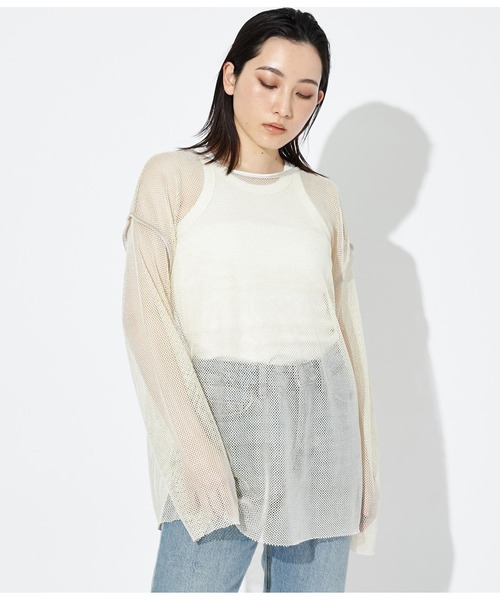 Settimissimo（セッティミッシモ）の「ラメ混 メッシュ プルオーバー クルーネック 長袖（Tシャツ/カットソー・レディース・ブラック/オフホワイト・FREE）」の5枚目の写真