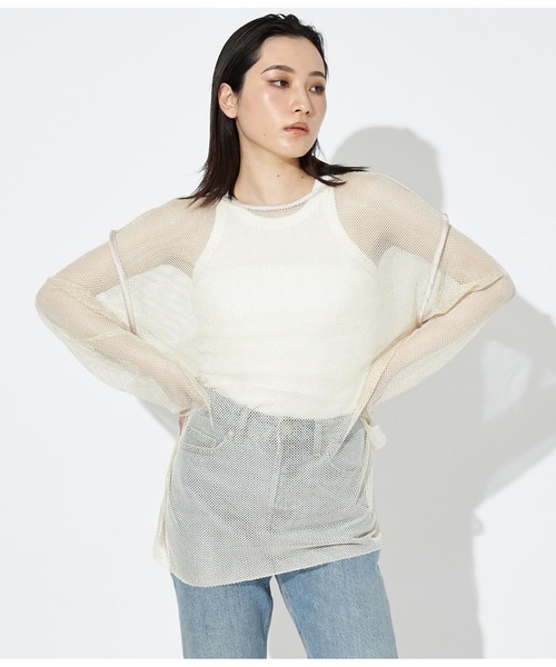 Settimissimo（セッティミッシモ）の「ラメ混 メッシュ プルオーバー クルーネック 長袖（Tシャツ/カットソー・レディース・ブラック/オフホワイト・FREE）」の3枚目の写真