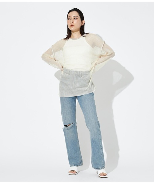 Settimissimo（セッティミッシモ）の「ラメ混 メッシュ プルオーバー クルーネック 長袖（Tシャツ/カットソー・レディース・ブラック/オフホワイト・FREE）」の6枚目の写真