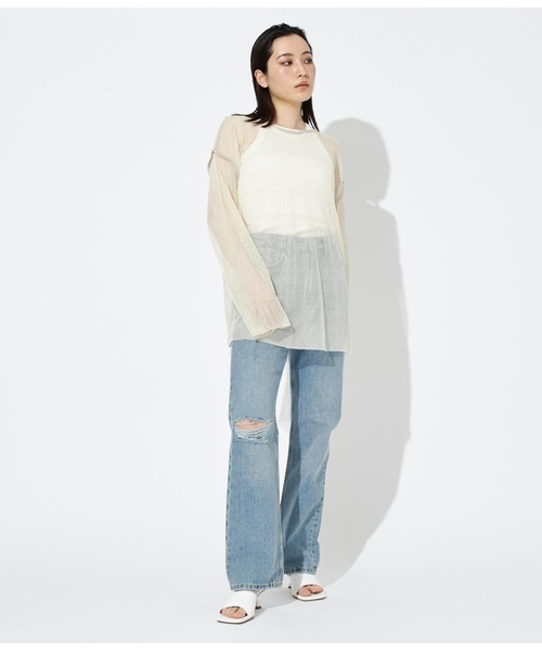 Settimissimo（セッティミッシモ）の「ラメ混 メッシュ プルオーバー クルーネック 長袖（Tシャツ/カットソー・レディース・ブラック/オフホワイト・FREE）」の7枚目の写真