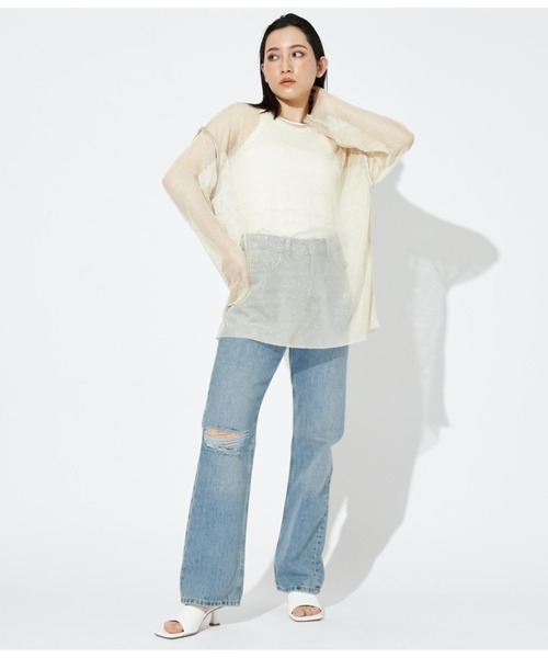 Settimissimo（セッティミッシモ）の「ラメ混 メッシュ プルオーバー クルーネック 長袖（Tシャツ/カットソー・レディース・ブラック/オフホワイト・FREE）」の8枚目の写真