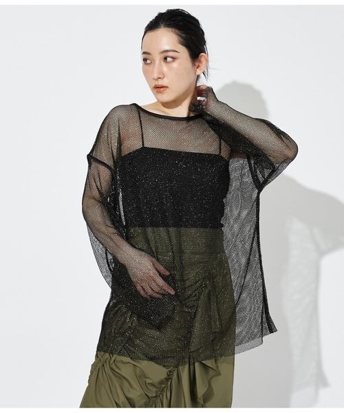 Settimissimo（セッティミッシモ）の「ラメ混 メッシュ プルオーバー クルーネック 長袖（Tシャツ/カットソー・レディース・ブラック/オフホワイト・FREE）」の10枚目の写真