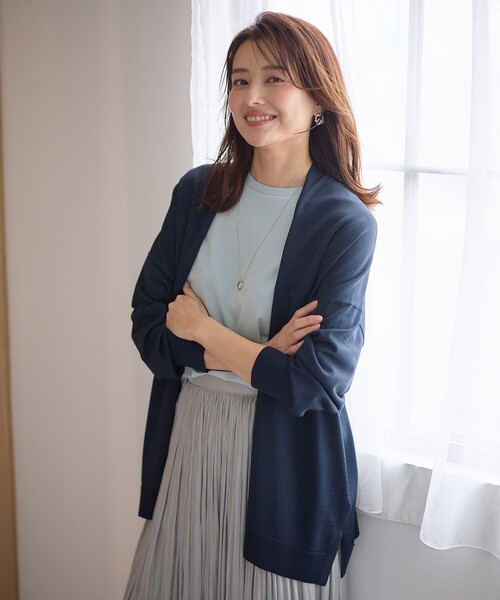 ANY（エニィ）の「ニットカーディガン（カーディガン/ボレロ・レディース・ライトグレー系/サックスブルー系/ネイビー系/アイボリー系・F）」の3枚目の写真