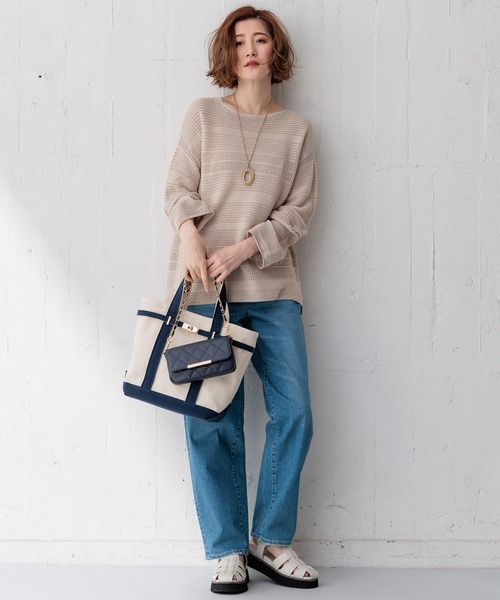 23区 L（ニジュウサンクオオキイサイズ）の「【洗える】レーシーコットンコード ニット（ニット/セーター・レディース・ブラック系/ホワイト系/ベージュ系・46/44）」の10枚目の写真