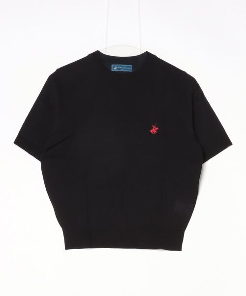 BEVERLY HILLS POLO CLUB(ビバリーヒルズポロクラブ)の「【 BEVERLY HILLS POLO CLUB / ビバリー ヒルズ ポロ クラブ 】 ワンポイント刺繍 コンパクト 半袖ニット MNY 4287-1753(ニット/セーター・レディース・その他1/ブラック/ブルー・M)」の11枚目の写真