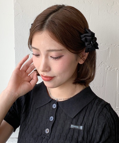 SHEPP（シープ）の「【お気に入り9,000人突破！】【2個セット】サテン ミニリボンクリップ（バレッタ/ヘアクリップ・レディース・ブラック・S）」の6枚目の写真