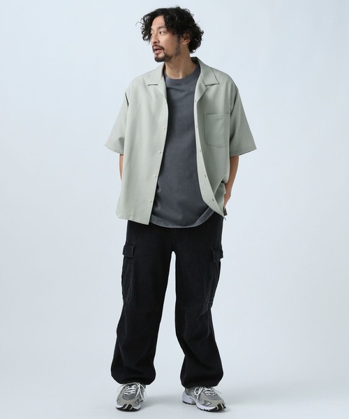 BAYFLOW（ベイフロー）の「【速乾・軽量・イージーケア】UMWオープンカラー半袖シャツ [セットアップ可]（シャツ/ブラウス・メンズ・ブラック/ライトグレー/カーキ/ネイビー・SMALL/MEDIUM/LARGE）」の7枚目の写真