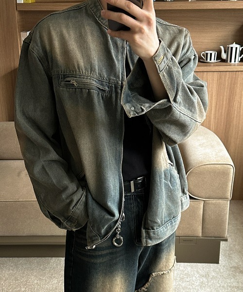 ASCLO(エジュクロ)の「ASCLO Vintage Biker Denim Jacket(デニムジャケット・メンズ・ブルー・LARGE/MEDIUM)」の7枚目の写真