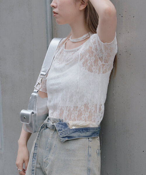 RAY CASSIN（レイカズン）の「レースチョーカーTシャツ（Tシャツ/カットソー・レディース・ブラック/ブルー/ホワイト・FREE）」の12枚目の写真