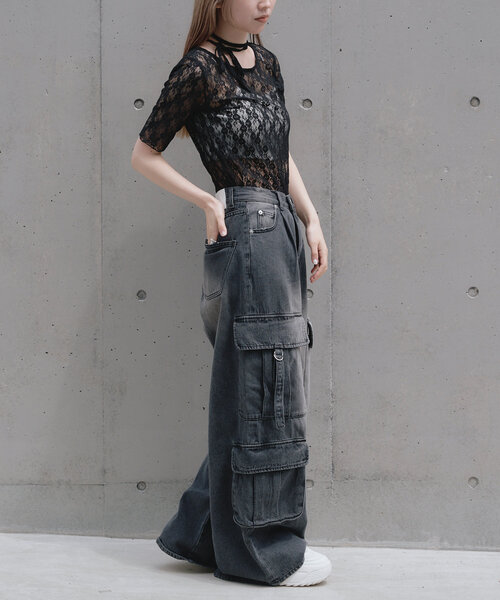 RAY CASSIN（レイカズン）の「レースチョーカーTシャツ（Tシャツ/カットソー・レディース・ブラック/ブルー/ホワイト・FREE）」の5枚目の写真