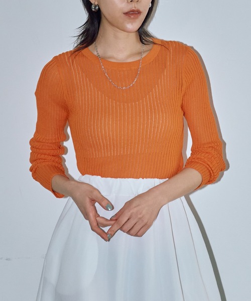 LIENCOEUR（リアンクール）の「ストライプシアーロンT（ニット/セーター・レディース・オレンジ/ブラック/グレー/ホワイト・SMALL/LARGE）」の4枚目の写真