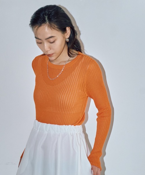 LIENCOEUR（リアンクール）の「ストライプシアーロンT（ニット/セーター・レディース・オレンジ/ブラック/グレー/ホワイト・SMALL/LARGE）」の22枚目の写真