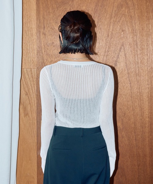 LIENCOEUR（リアンクール）の「ストライプシアーロンT（ニット/セーター・レディース・オレンジ/ブラック/グレー/ホワイト・SMALL/LARGE）」の21枚目の写真