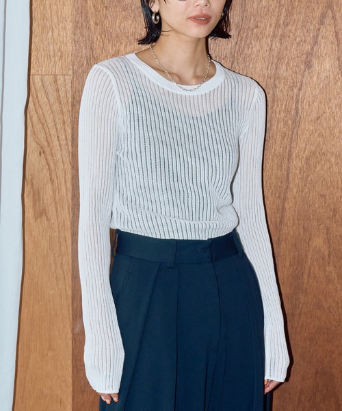 LIENCOEUR（リアンクール）の「ストライプシアーロンT（ニット/セーター・レディース・オレンジ/ブラック/グレー/ホワイト・SMALL/LARGE）」の5枚目の写真