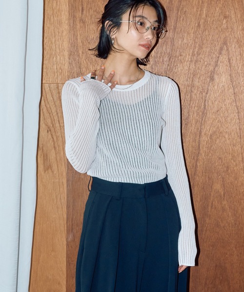 LIENCOEUR（リアンクール）の「ストライプシアーロンT（ニット/セーター・レディース・オレンジ/ブラック/グレー/ホワイト・SMALL/LARGE）」の6枚目の写真