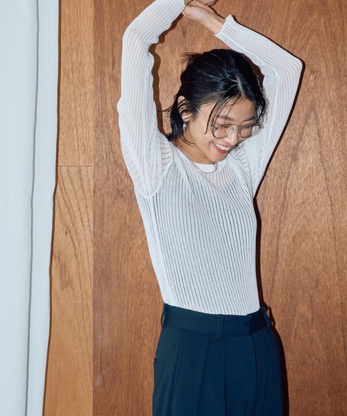 LIENCOEUR（リアンクール）の「ストライプシアーロンT（ニット/セーター・レディース・オレンジ/ブラック/グレー/ホワイト・SMALL/LARGE）」の10枚目の写真