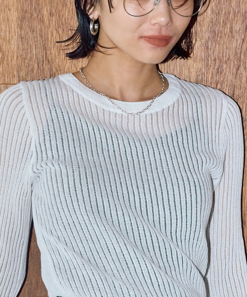 LIENCOEUR（リアンクール）の「ストライプシアーロンT（ニット/セーター・レディース・オレンジ/ブラック/グレー/ホワイト・SMALL/LARGE）」の13枚目の写真