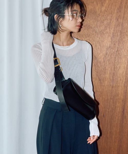 LIENCOEUR（リアンクール）の「ストライプシアーロンT（ニット/セーター・レディース・オレンジ/ブラック/グレー/ホワイト・SMALL/LARGE）」の8枚目の写真