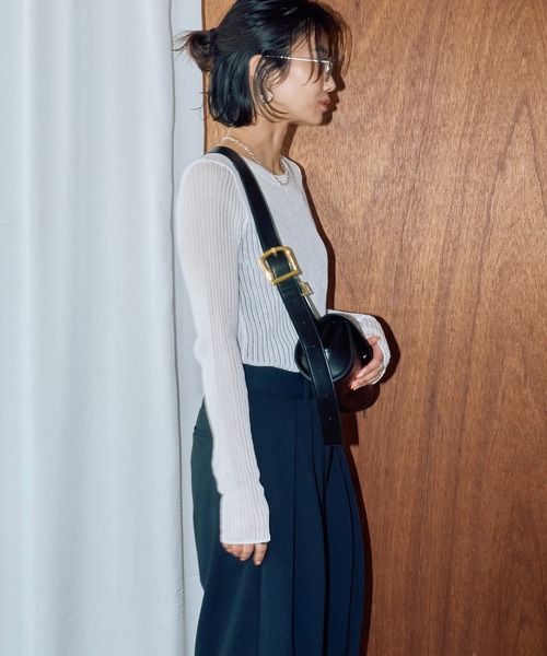 LIENCOEUR（リアンクール）の「ストライプシアーロンT（ニット/セーター・レディース・オレンジ/ブラック/グレー/ホワイト・SMALL/LARGE）」の9枚目の写真