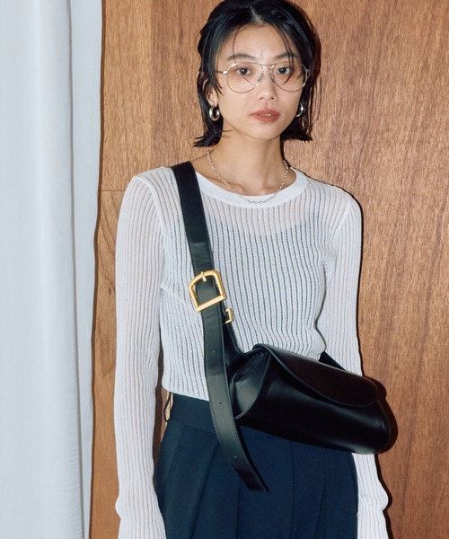 LIENCOEUR（リアンクール）の「ストライプシアーロンT（ニット/セーター・レディース・オレンジ/ブラック/グレー/ホワイト・SMALL/LARGE）」の7枚目の写真