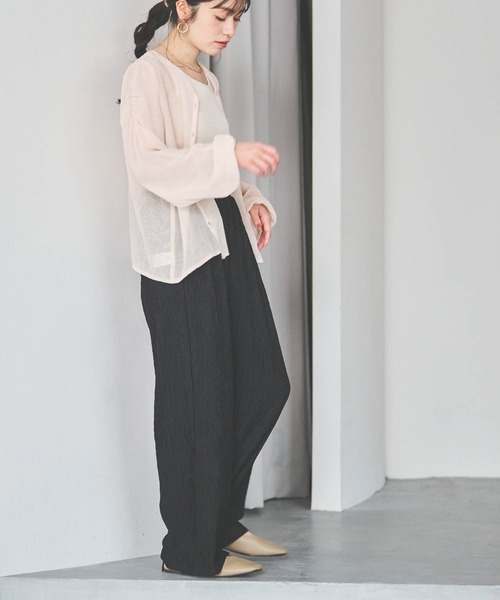 白プリーツパンツ セール】【150㎝前後の小柄さんサイズ】楊柳プリーツパンツ