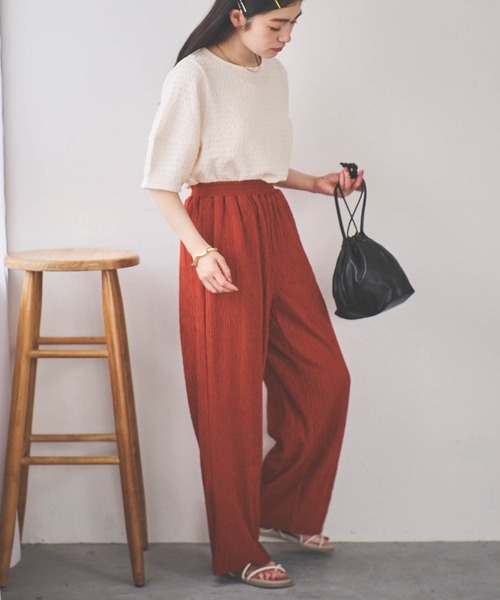 mil（ミル）の「【150㎝前後の小柄さんサイズ】楊柳プリーツパンツ（その他パンツ・レディース・ピンク/ライム/ブラック/テラコッタ/モカ・XS/S/M）」の7枚目の写真