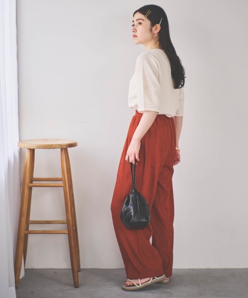 mil（ミル）の「【150㎝前後の小柄さんサイズ】楊柳プリーツパンツ（その他パンツ・レディース・ピンク/ライム/ブラック/テラコッタ/モカ・XS/S/M）」の8枚目の写真