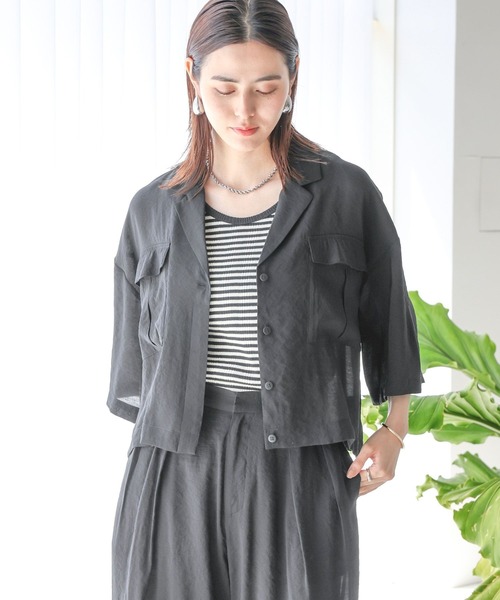 LEPSIM(レプシィム)の「開襟ショートシャツ 117918(シャツ/ブラウス・レディース・ブラック/ベージュ/オフホワイト/ライトブルー/ブラウン・FREE)」の13枚目の写真