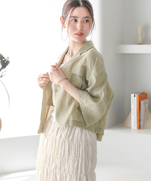 LEPSIM(レプシィム)の「開襟ショートシャツ 117918(シャツ/ブラウス・レディース・ブラック/ベージュ/オフホワイト/ライトブルー/ブラウン・FREE)」の18枚目の写真