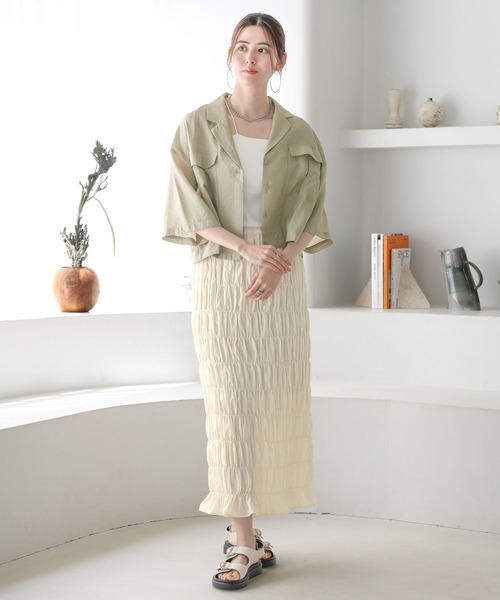 LEPSIM(レプシィム)の「開襟ショートシャツ 117918(シャツ/ブラウス・レディース・ブラック/ベージュ/オフホワイト/ライトブルー/ブラウン・FREE)」の19枚目の写真