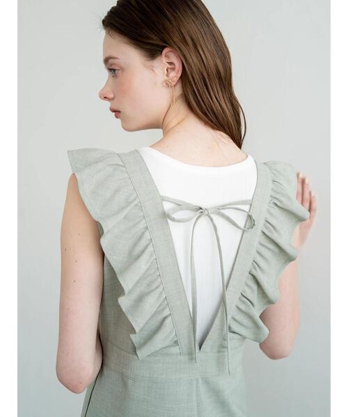 Te chichi TERRASSE（テチチテラス）の「フリルサロペット（サロペット/オーバーオール・レディース・ベージュ/ブラック/グリーン・F）」の8枚目の写真