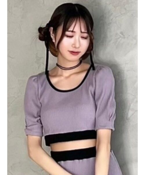 EATME（イートミー）の「バイカラーTOP（セットアップ可能）（Tシャツ/カットソー・レディース・アイボリー/ブラック/ラベンダー/グレー・FREE）」の4枚目の写真