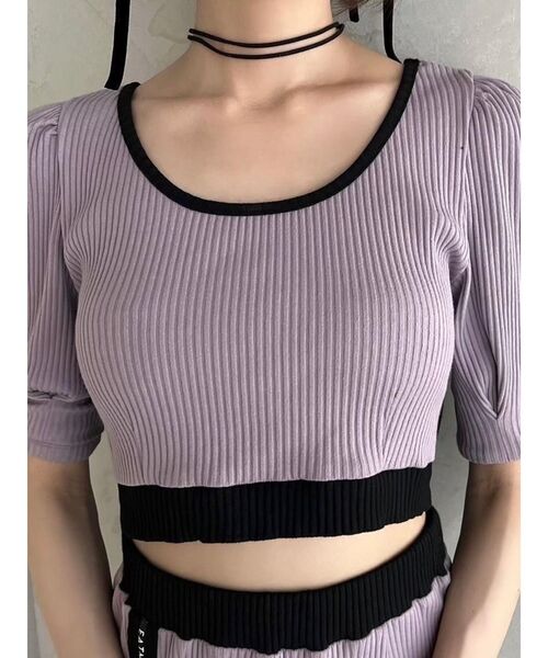 EATME（イートミー）の「バイカラーTOP（セットアップ可能）（Tシャツ/カットソー・レディース・アイボリー/ブラック/ラベンダー/グレー・FREE）」の7枚目の写真