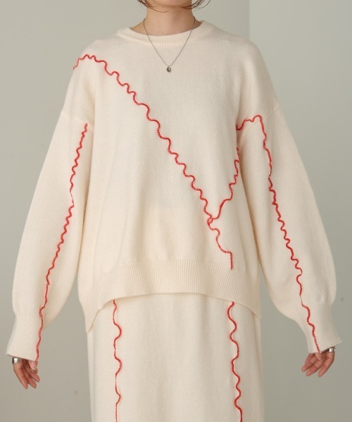 Bab(バブ)の「【セットアップ対応】ウェーブメロウニットトップス(ニット/セーター・レディース・アイボリー/ブラック/チャコールグレー/ライトグレー/ベージュ・FREE)」の10枚目の写真