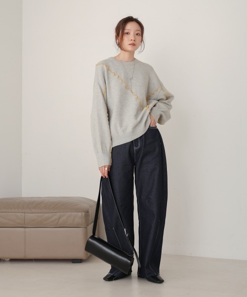 Bab(バブ)の「【セットアップ対応】ウェーブメロウニットトップス(ニット/セーター・レディース・アイボリー/ブラック/チャコールグレー/ライトグレー/ベージュ・FREE)」の21枚目の写真