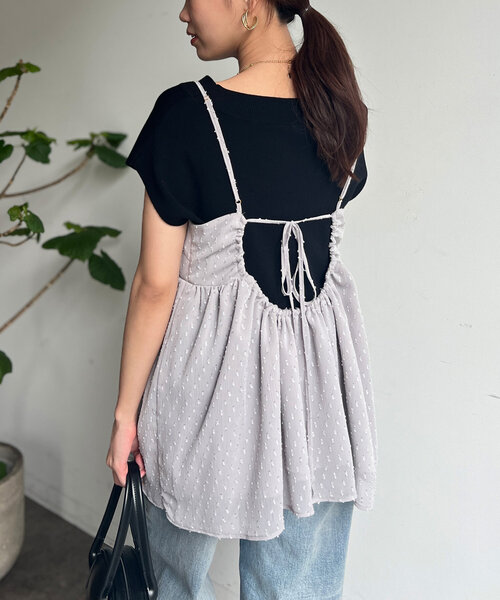 Chez toi（シェトワ）の「【インせず着られる】ジャガードキャミブラウス（シャツ/ブラウス・レディース・ネイビー/グレー/ブラック・FREE）」の3枚目の写真