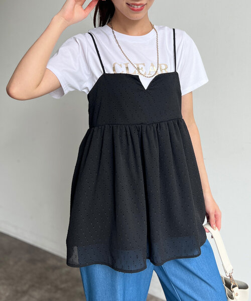 Chez toi（シェトワ）の「【インせず着られる】ジャガードキャミブラウス（シャツ/ブラウス・レディース・ネイビー/グレー/ブラック・FREE）」の2枚目の写真