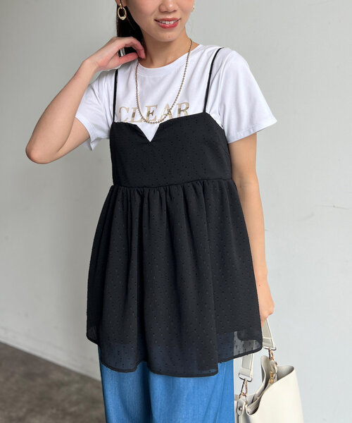 Chez toi（シェトワ）の「【インせず着られる】ジャガードキャミブラウス（シャツ/ブラウス・レディース・ネイビー/グレー/ブラック・FREE）」の6枚目の写真