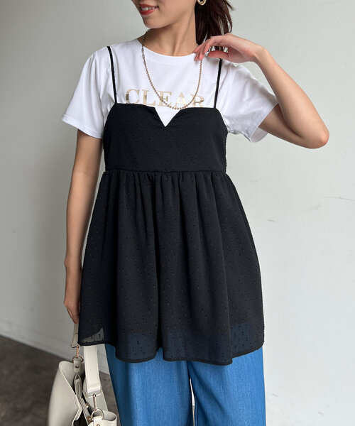 Chez toi（シェトワ）の「【インせず着られる】ジャガードキャミブラウス（シャツ/ブラウス・レディース・ネイビー/グレー/ブラック・FREE）」の4枚目の写真