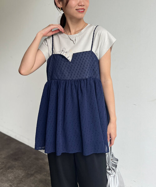 Chez toi（シェトワ）の「【インせず着られる】ジャガードキャミブラウス（シャツ/ブラウス・レディース・ネイビー/グレー/ブラック・FREE）」の16枚目の写真