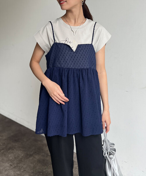 Chez toi（シェトワ）の「【インせず着られる】ジャガードキャミブラウス（シャツ/ブラウス・レディース・ネイビー/グレー/ブラック・FREE）」の15枚目の写真