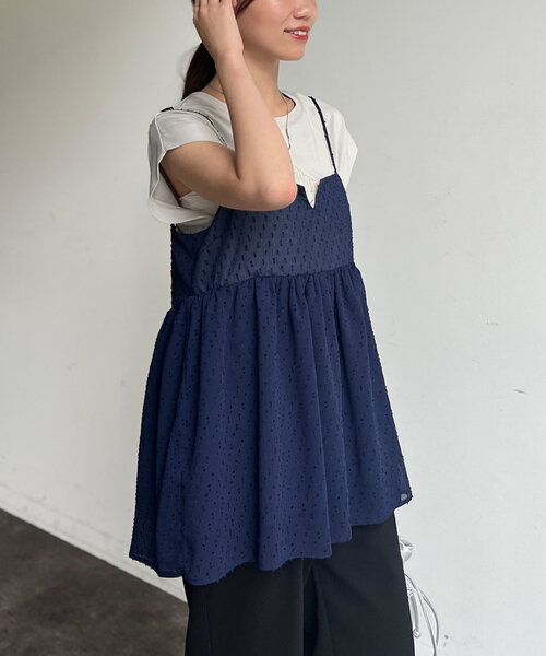 Chez toi（シェトワ）の「【インせず着られる】ジャガードキャミブラウス（シャツ/ブラウス・レディース・ネイビー/グレー/ブラック・FREE）」の14枚目の写真