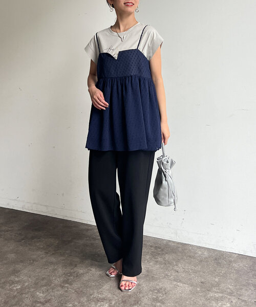 Chez toi（シェトワ）の「【インせず着られる】ジャガードキャミブラウス（シャツ/ブラウス・レディース・ネイビー/グレー/ブラック・FREE）」の9枚目の写真