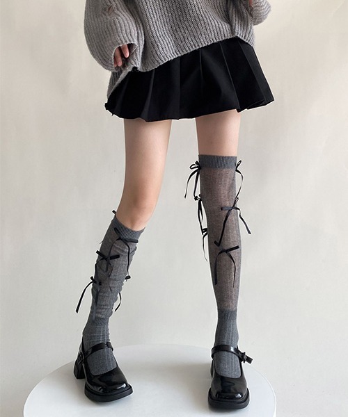 c.u.l（シーユーエル）の「リボンモチーフ シアーソックス cula922（ソックス/靴下・レディース・グレー系その他/ブラック/ホワイト系その他/ホワイト/ホワイト系その他2/グレー/ブラック系その他・FREE）」の7枚目の写真